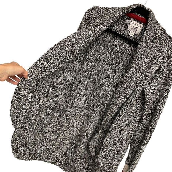 Roots Cabin Cotton Open Front Long Cardigan Sweater Coat Grey Oat Mix S - Picture 4 of 11